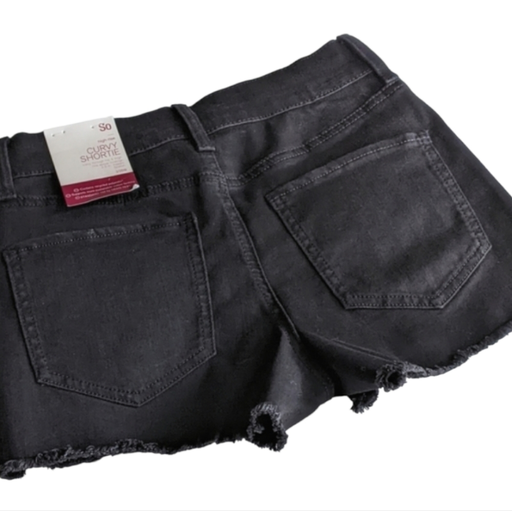 🔖NWT! SO Curvy High Rise Shortie Shorts Black Jean Denim - Picture 6 of 15